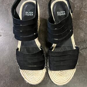 Eileen Fisher Women's Largo Espadrille Wedge Sandal Black Size 9.5